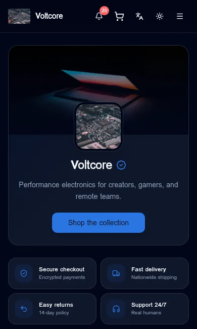 معاينة متجر Voltcore على الهاتف