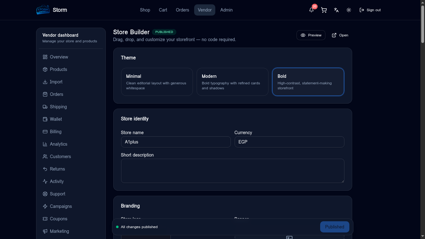 Storm store builder